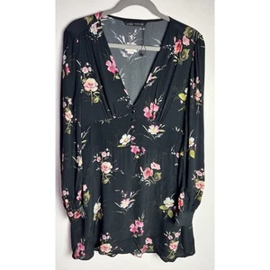 ZARA Viscose Rose Floral Bohemian MINI TEA Dress Side Zip V-Neck Sz M NWOT - Picture 1 of 10