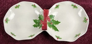 Plato de dulces/nueces de Navidad Mary Ann Baker pintado a mano Otagiri Holly Berries LEER - Imagen 1 de 10