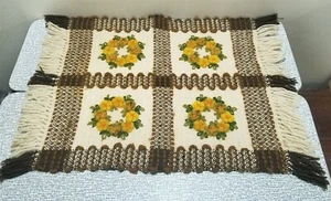 Vintage Polish WOOL CREWEL Embroidery TABLE TOPPER Cover Mat Flower Design - Picture 1 of 11