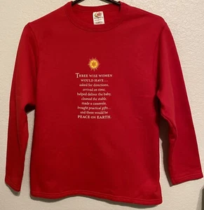 Women's Three Wise Women Peace on Earth Red Christmas LS Sweatshirt Funny Size S - Picture 1 of 5