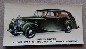 MOTOR CARS (coloured) ROLLS ROYCE SILVER WRAITH VINTAGE KELLOGGS CARD 1949