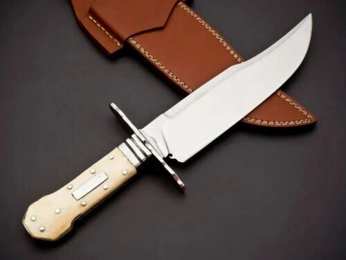 MALIK NASIR & SONS CUTLERY Custom Handmade 5160 Spring Steel Bone Handle Bowie Knife Survival Knife