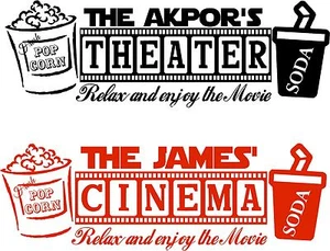 Cinema or Theater Personalized Sign Popcorn & Soda graphics vinyl mural decal - Picture 1 of 5