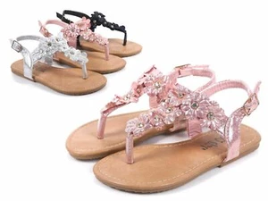 Rosa Blumen T-Riemen Fersenriemen Schnallenverschluss Mädchen Sandalen Kinder Jugend Größe 4 - Bild 1 von 8