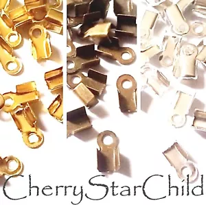 20 x gold silver pl cord ribbon leather crimp ends 6x3 mm SMALL 8x3 MEDIUM - Picture 1 of 4