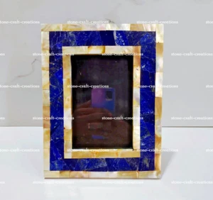 Lapis Lazuli & Mother Of Pearl Picture Frame / Natural Gemstones Photo Frame - Picture 1 of 4