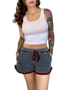 SUNDRY Quilted Jersey Shorts Charcoal Gray Super SOFT Lounge Pockets Sz 0 XS - Picture 1 of 8