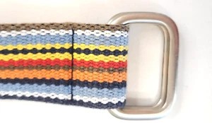 Vintage 80s Canvas Rainbow Striped Belt Adjustable Metal Buckle Taiwan 36 x 1.5" - Picture 1 of 6