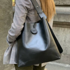 Handmade Women's GENUINE Leather Shopper Black Shoulder Bag Tote Hobo Handbag - Picture 1 of 18