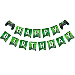 Happy Birthday Banner Green Game Controller Video Game Theme Birthday Party S... - Picture 1 of 5