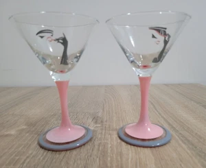 PANACHE Retro Barware Cocktail Martini Pink Glasses Vintage 1980’s Cup Head x 2 - Picture 1 of 8