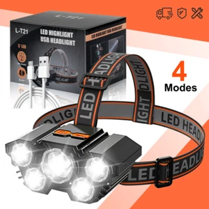 5 LED Stirnlampe Super Hell Wiederaufladbar Kopflampe Scheinwerfer Wasserdicht - Bild 1 von 13