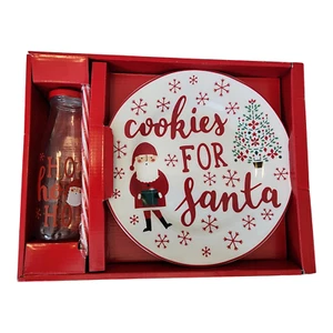 HOLIDAY HOME Cookies for Santa 3 Pc Set Plate Milk Jug Straw w/Cookie Plate NEW - Picture 1 of 5