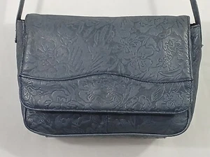 Bolso Bandolera CUERO Azul Estampado Cartera 21.5" Correa Caída Sin Bolsillos - Imagen 1 de 13