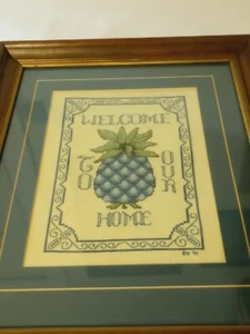 Pineapple Needlepoint Matted framed handmade 13.5×16.5 cross stitch embroidery - Picture 1 of 6