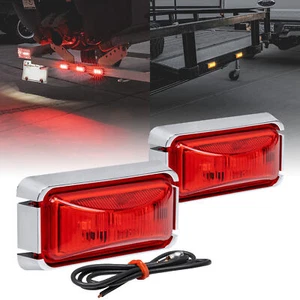 2pc 2.5" Red LED Trailer Marker Light Chrome Bezel DOT FMVSS 108 SAE P2PC - Foto 1 di 8