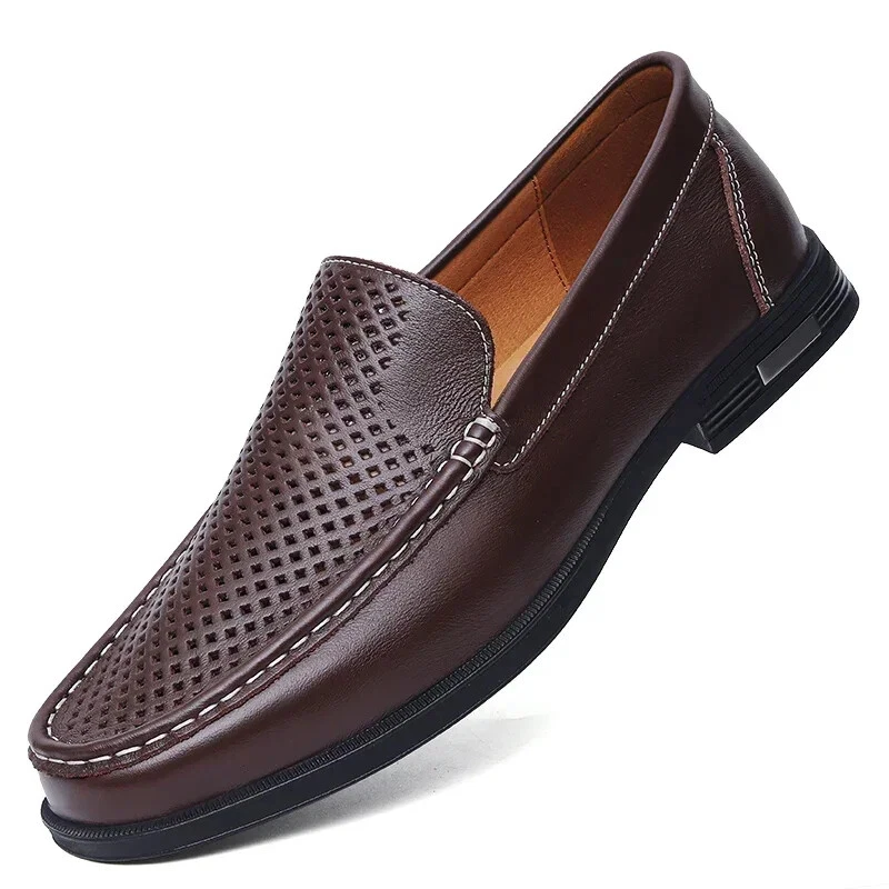 Genuine Leather Men's Loafers Slip on Casual Shoes Soft Moccasins Flat Soft Shoe - Image 1 of 4