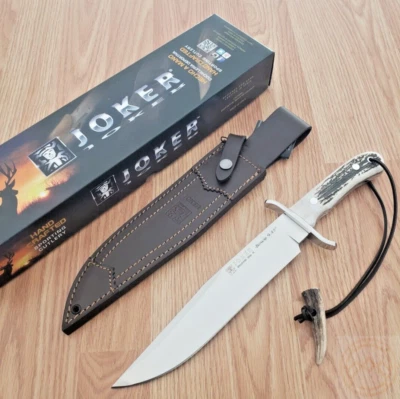 Joker Bowie Fixed Knife 9.45" Full Tang Bohler N695 Steel Blade Stag Bone Handle - Image 1 of 4
