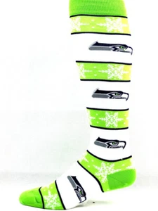 Seattle Seahawks Football Christmas Holiday Striped Thin Long Socks - Picture 1 of 1
