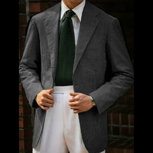 Men Blazer Regular Fit Single Breasted Thin Summer Spring Wear Jacket Seersucker - Picture 1 of 16