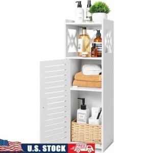 Freestanding Bathroom Storage Cabinet Double Door 3 Tier Weatherproof Organizer - Picture 1 of 9