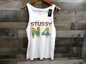 Stussy Shirt Womens Medium White Tribal No. 4 Swing Tank Top Cotton Made USA - Picture 1 of 12