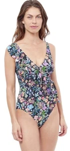 Profile by Gottex Standard V-Neck Surplice Ruffle One Piece US Size 16 Flora - Picture 1 of 7
