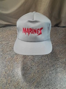 Vintage Embroidered Marines Snap Back Trucker Hat Spellout Grey Red EUC Usa - Picture 1 of 7
