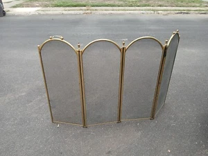 Vintage Shiny Brass Folding Fireplace Screen w/Black Mesh 5 Panels Heavy Duty - Picture 1 of 5