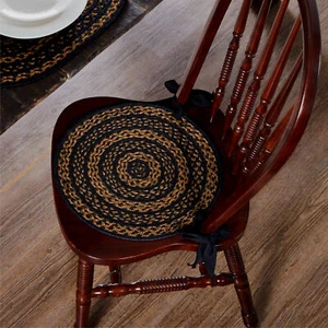 Chair Pad Black & Tan Jute Country 15in Round Braided Seat Cushion VHC Brands - Picture 1 of 6