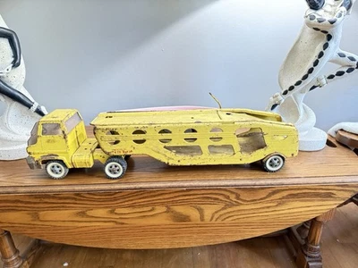 1960s Tonka Car Carrier Auto Transport Truck Yellow Pressed Steel with Box - Image 1 of 4