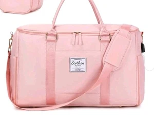 Carry On Travel Garment Bag Large Pink Nylon Duffle Weekender Bag USB Port, NWOT - Picture 1 of 19