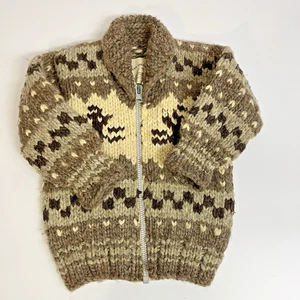 Vintage Kids Cowichan Hand Knit 100% Laine Wool Sweater Zip Front w/registration - Picture 1 of 8