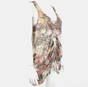 STUNNING WOMENS ALL SAINTS PORCELAIN SILK VEST BOTANICAL VINTAGE ROSE PRINT 6 XS - Picture 1 of 19