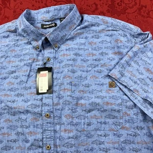 NEW Solaris Shirt Men's 4XB BIG Blue Fish Print Short Sleeve Button Beach Camp - Picture 1 of 10