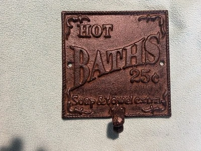 Rustic Hot Bath Sign Hook Farmhouse Primitive Wall Bathroom Hanger Decor Set. - Image 1 of 2