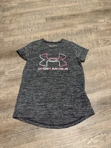 Under Armour Shirt Girls Medium Gray/black Lightweight HeatGear Youth Kids - Picture 1 of 2