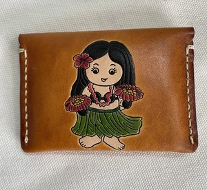 Vintage Hawaii Hula Mädchen Braun Leder Geldbörse Aloha Hawaii Kitschig Tourist - Bild 1 von 4