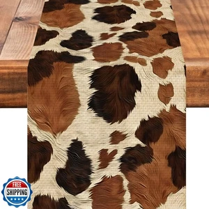 mutakin Kuh Muster Braun Tischläufer Landhaus Küche Esszimmer Leinen Tisch D - Bild 1 von 5