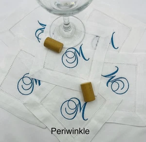 Cocktail Napkins, 6 or 12, Embroidered, Monogrammed, White Hemstitch 6 by 6 - Picture 1 of 9