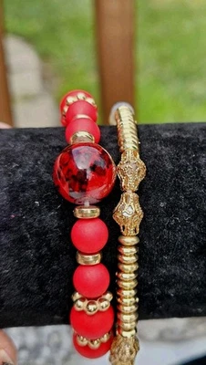 Fantastic Value Set Of Summer Red And Gold Bracelets - Image 1 of 4