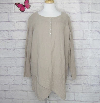 Soft Surroundings Linen Blend Asymmetrical Hem Tunic Top Size L Beige - Image 1 of 4