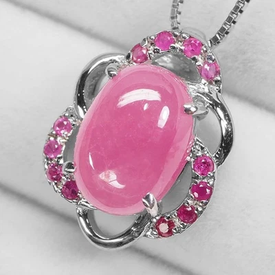 Precious Pink Ruby Cabochon Pendant 925 Sterling Silver Handmade Fine Jewelry - Image 1 of 4