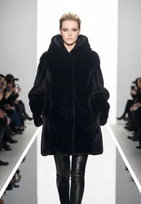 Abrigo de mujer Dennis Basso negro gris reversible de piel sintética longitud media 3X Mob Wife Foto 1 de 4