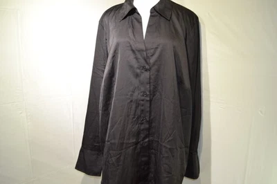 全新带标签 H&M 黑色缎面衬衫尺寸 XL 按钮前宽松长袖 HM — 第 1/4 张图片