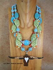 Western Necklace Set Chunky Turquoise Howlite & Prickly Pear Texas Longhorn