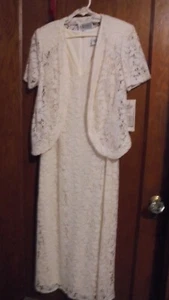 S L FASHION, PETITE, IVORY, LACE, 2 PC DRESS & JACKET. SZ 6 PT. N W T DISPLAY - Picture 1 of 9