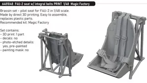 Asiento Corsair Eduard 1/48 Vought F4U-2 con cinturones integrales para Magic Factory - Imagen 1 de 1