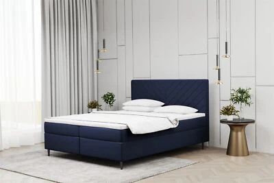 Boxspringbett Schlafzimmerbett BONITA 120x200cm in Stoff Matt Velvet Dunkelblau - Bild 1 von 2