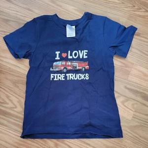 Youth Boys Sizes 4T Graphic T-Shirt NAVY Short Sleeve NEW FIRE TRUCKS - Picture 1 of 3